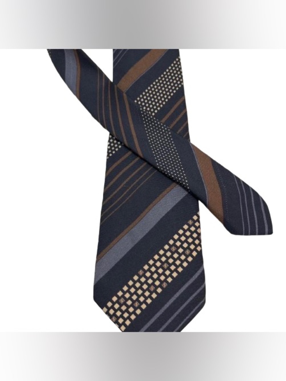 Fendi Navy, Brown and Gray Diagonal Geometric Silk Tie